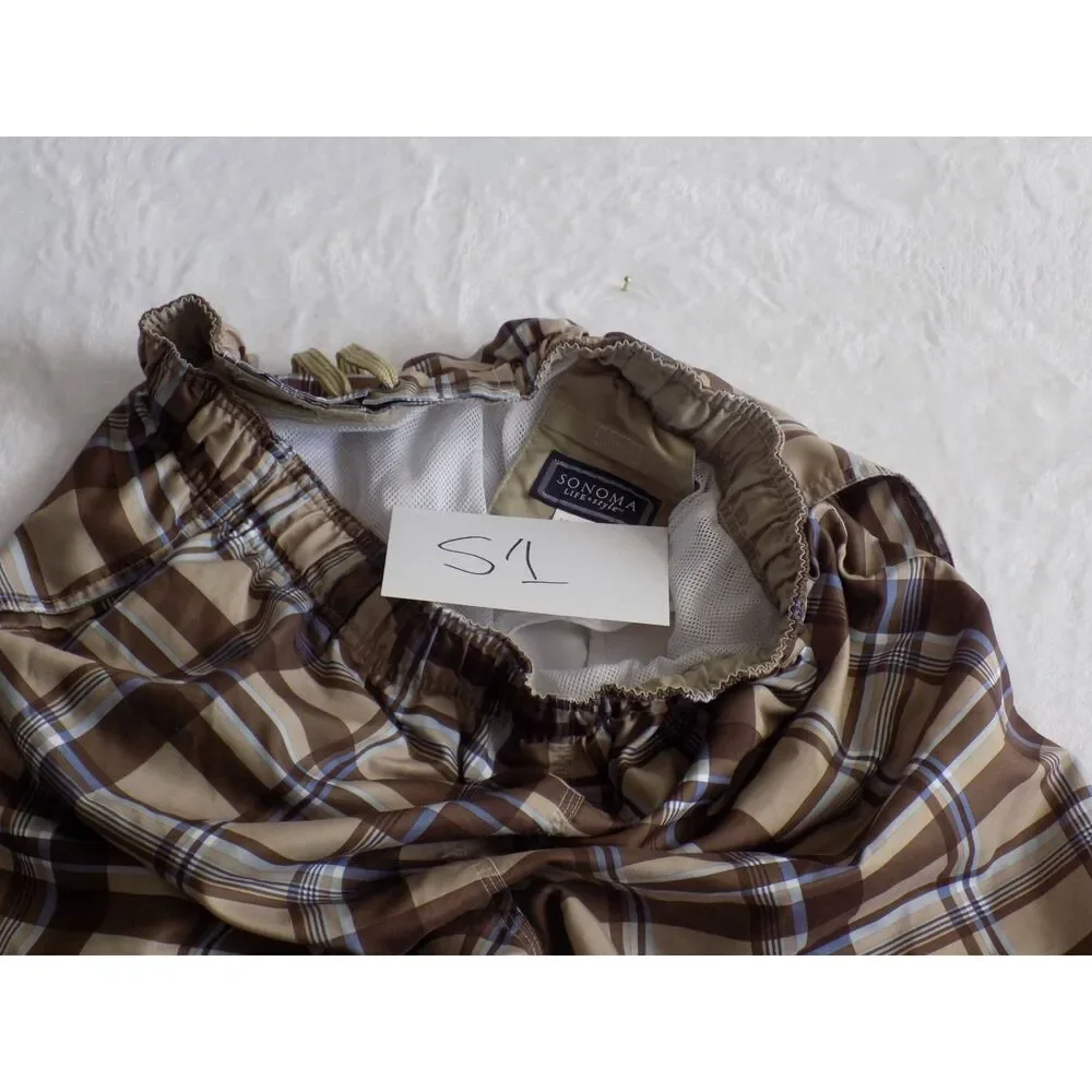 Sonoma Life + Style Plaid Shorts Swim Trunks Large‎ 100% Polyester